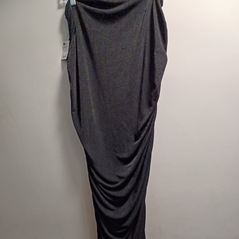 BLACK RUCHED SEXY HIGH SIDE SLIT SKIRT
